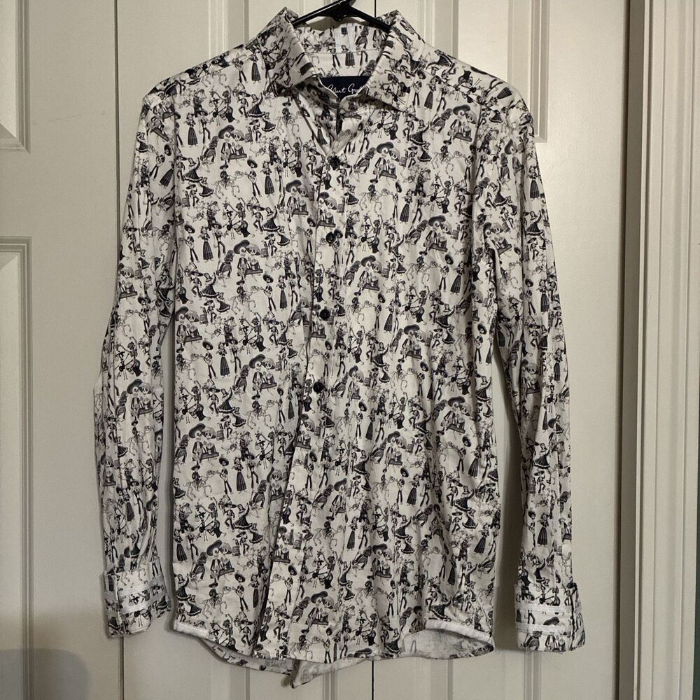 RARE Robert Graham Mexican Sugar Skull Day of The Dead Shirt Mens S Coco - Picture 2 of 12